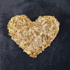Gold and Cream Beaded Heart Brooch